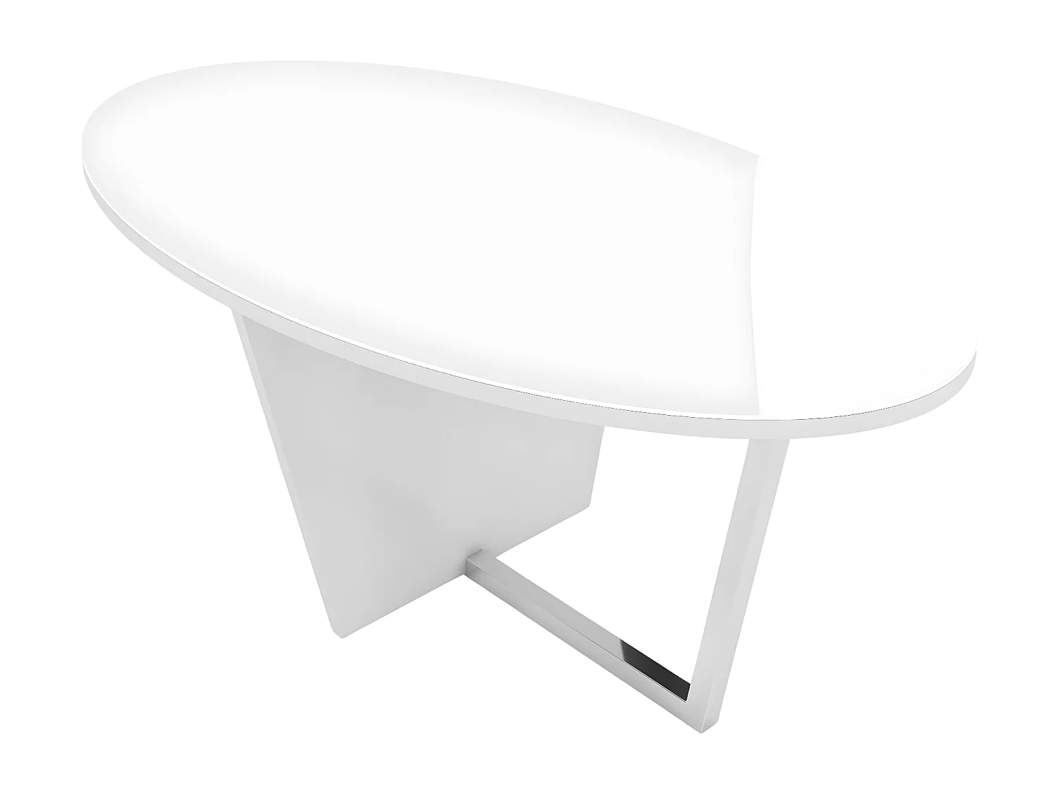 Table basse blanche ROCKET avec plateau en verre blanc et pied argenté / 110 x 60 cm
