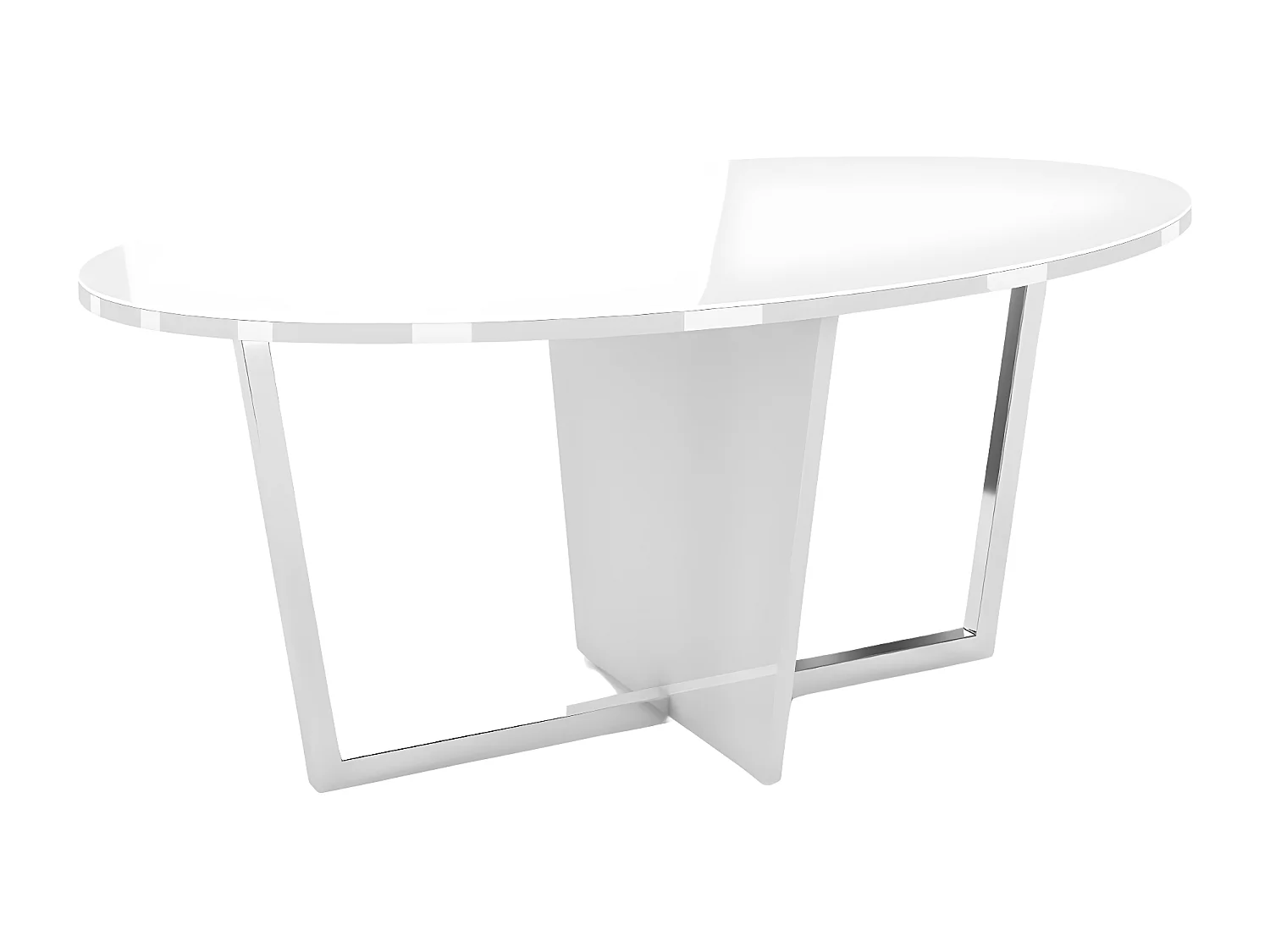 Table basse blanche ROCKET avec plateau en verre blanc et pied argenté / 110 x 60 cm