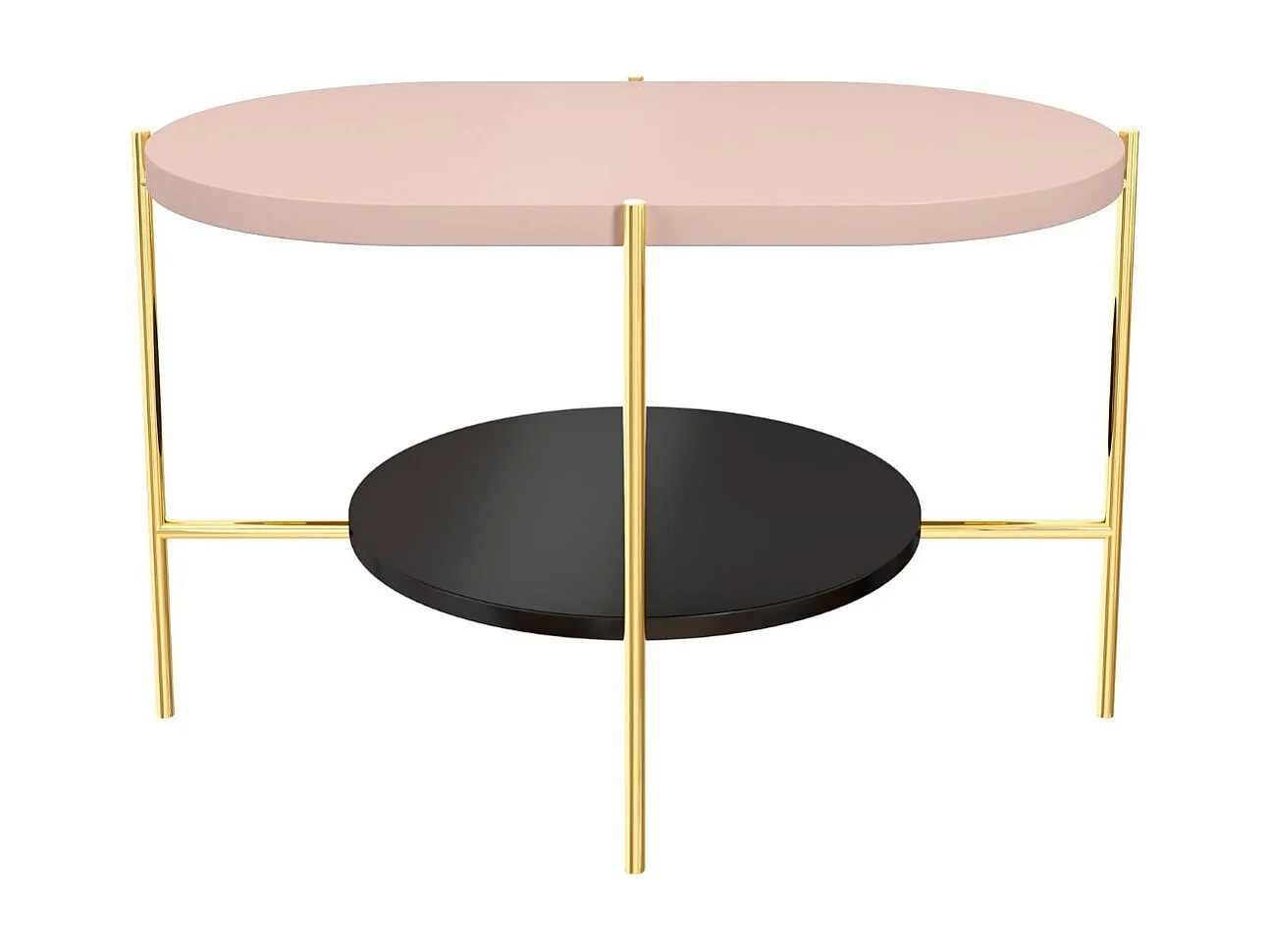 Table basse moderne ARENA / Base dorée + Plateau rose et noir / 80 x 50 cm
