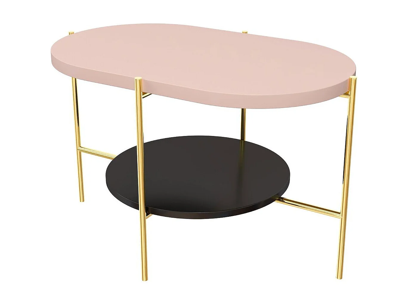 Table basse moderne ARENA / Base dorée + Plateau rose et noir / 80 x 50 cm