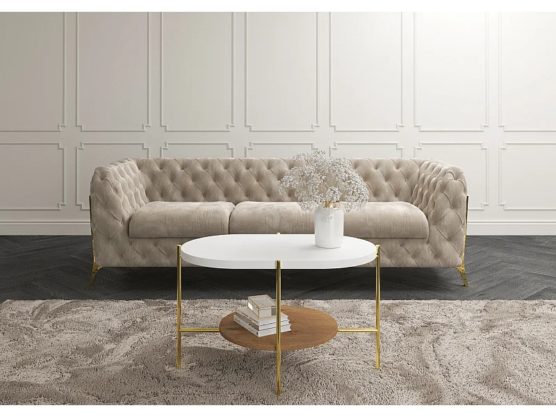 Stolik kawowy Dancan ARENA / złota podstawa / biały