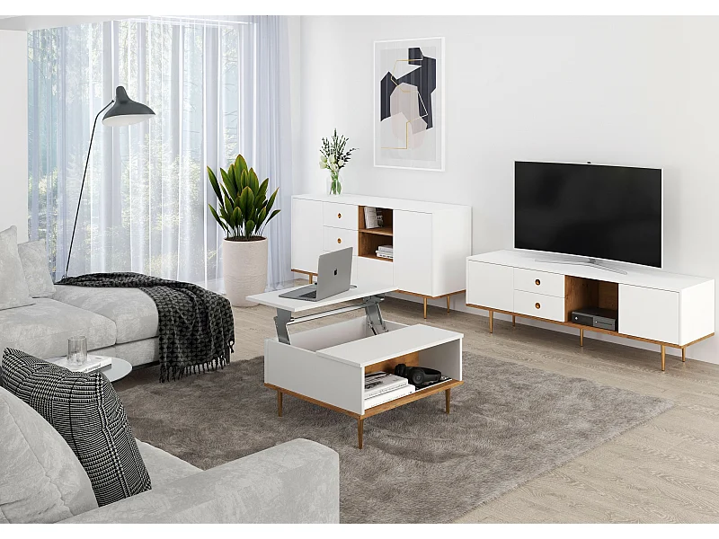 Biały stolik kawowy Skandica HARMONI z otwieranym blatem