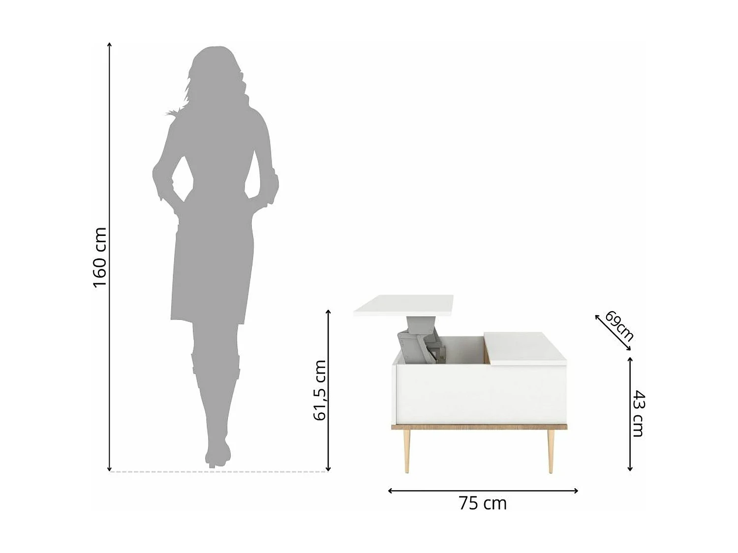 Biały stolik kawowy Skandica HARMONI z otwieranym blatem