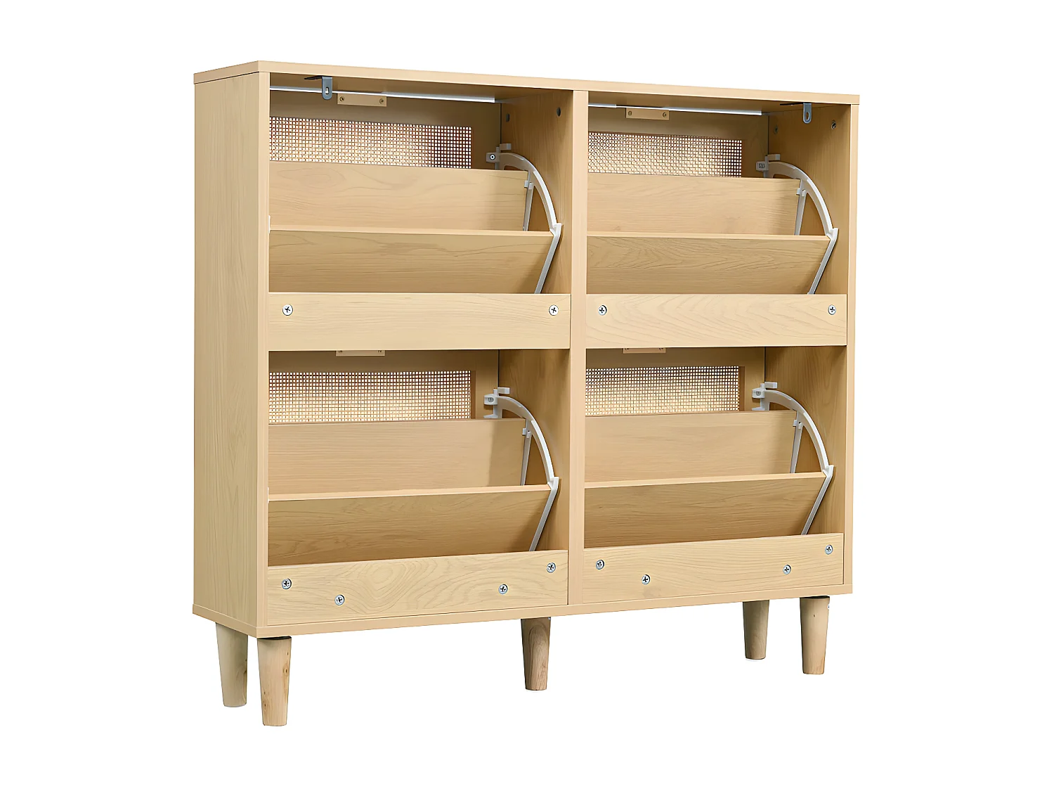 Schuhschrank aus Holz und Rattan – 4 Klapptüren – Natur