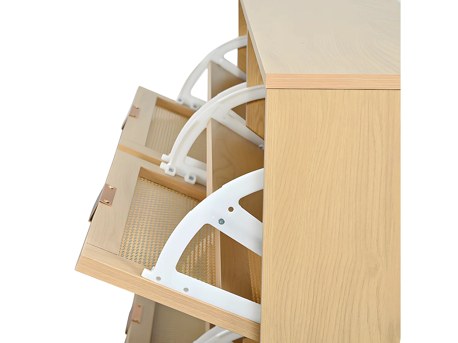 Schuhschrank aus Holz und Rattan – 4 Klapptüren – Natur