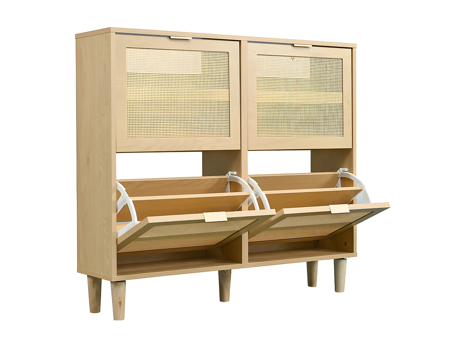 Meuble à chaussures en bois et rotin - 4 portes abattants - Naturel