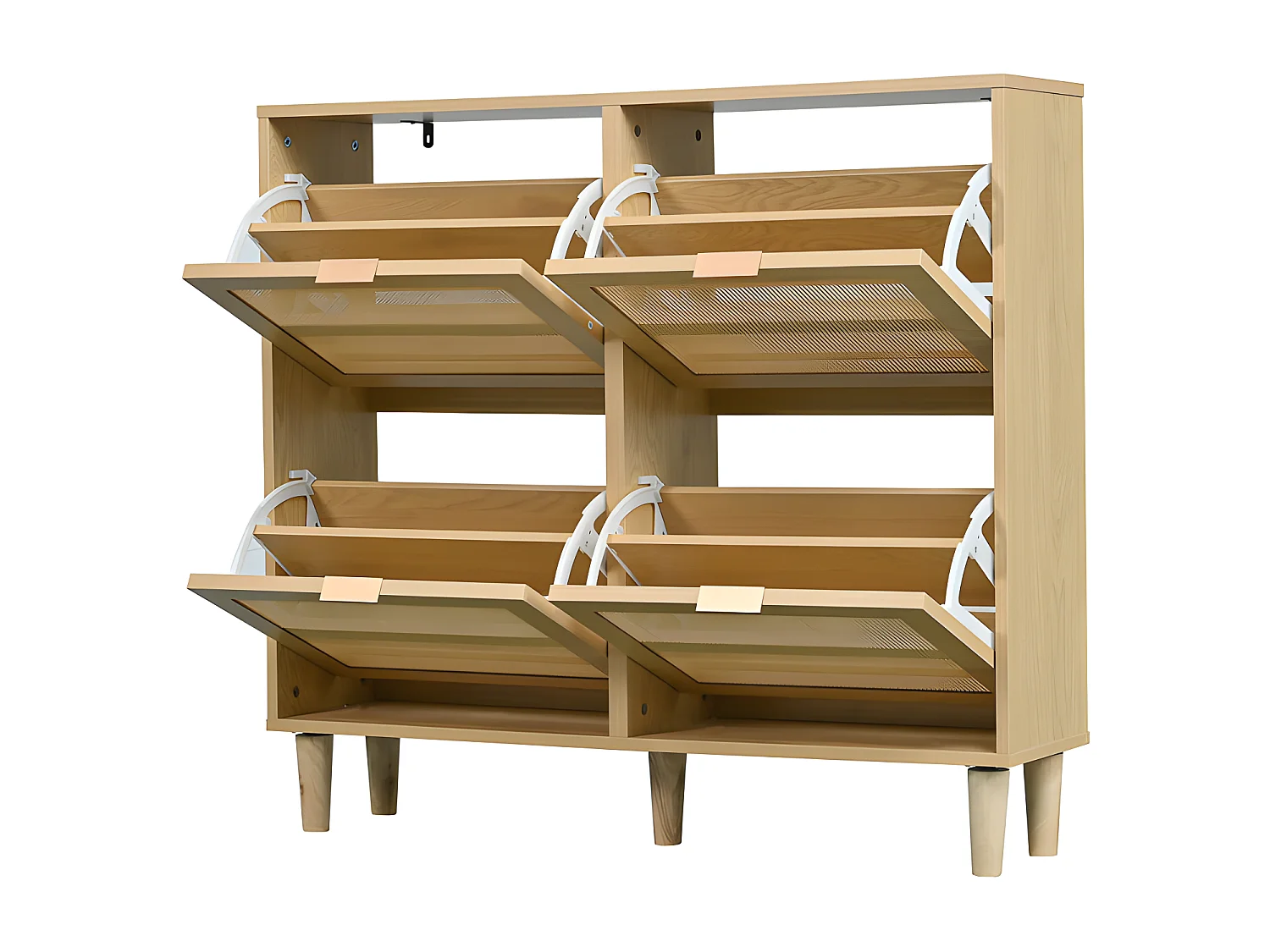 Meuble à chaussures en bois et rotin - 4 portes abattants - Naturel