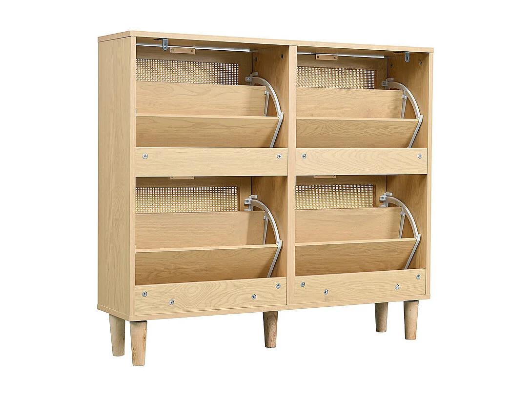 Meuble à chaussures en bois et rotin - 4 portes abattants - Naturel