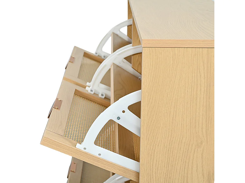 Meuble à chaussures en bois et rotin - 4 portes abattants - Naturel