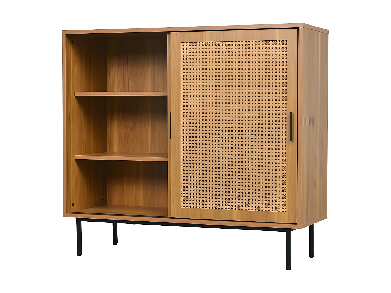 Buffet bas - avec 2 portes coulissantes et étagères réglables - Naturel