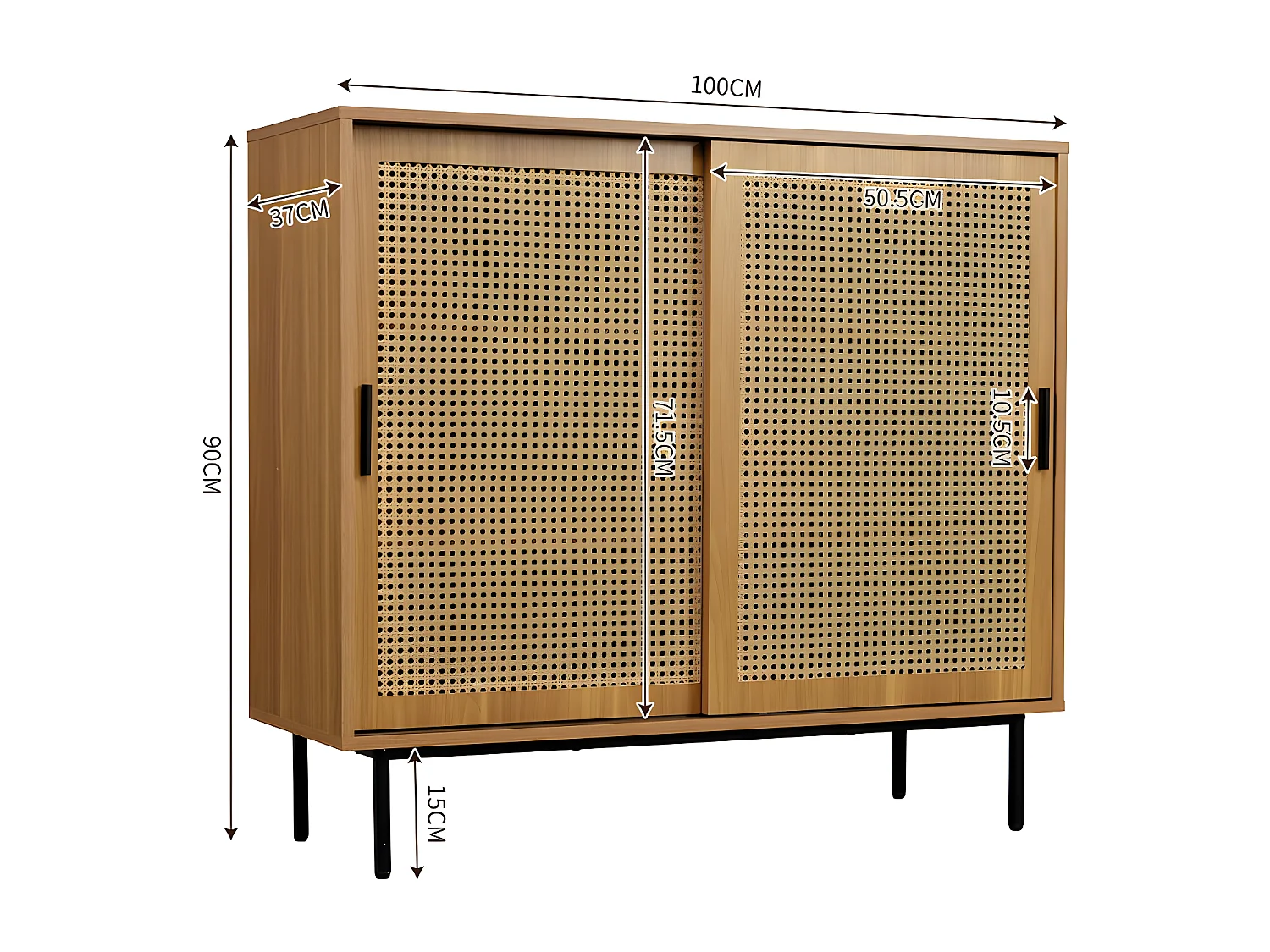 Buffet bas - avec 2 portes coulissantes et étagères réglables - Naturel