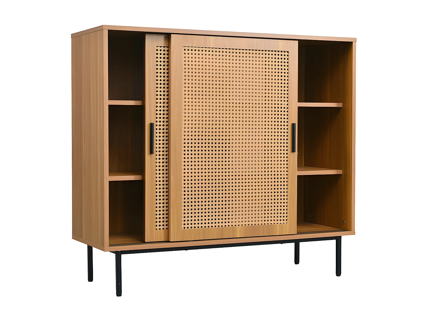 Buffet bas - avec 2 portes coulissantes et étagères réglables - Naturel