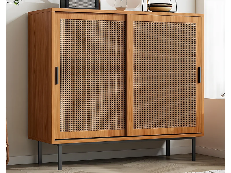 Laag dressoir - met 2 schuifdeuren en verstelbare planken - Naturel