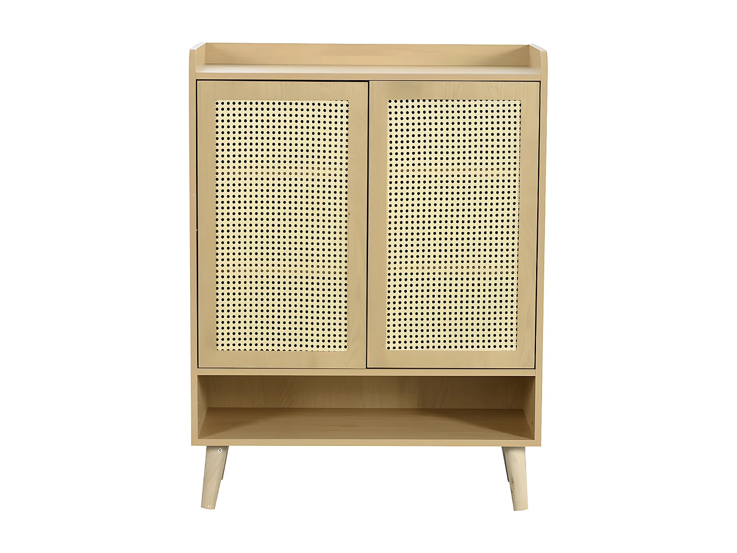 Niedriges Sideboard – mit 2 Türen und 6 Regalen – Natur