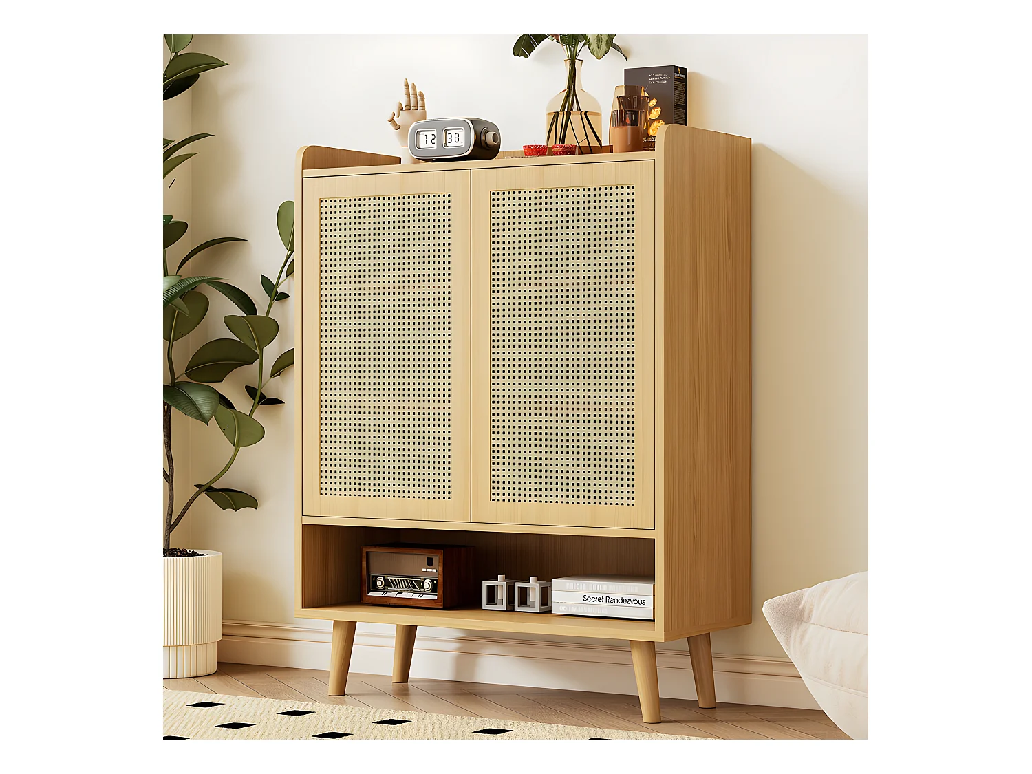 Laag dressoir - met 2 deuren en 6 planken - Naturel