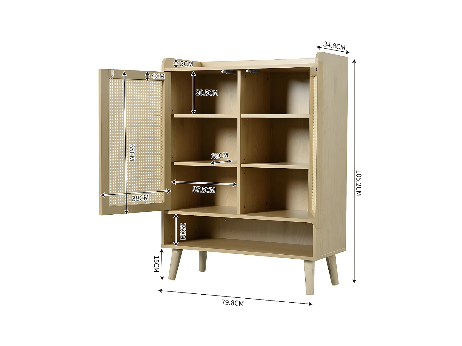 Laag dressoir - met 2 deuren en 6 planken - Naturel