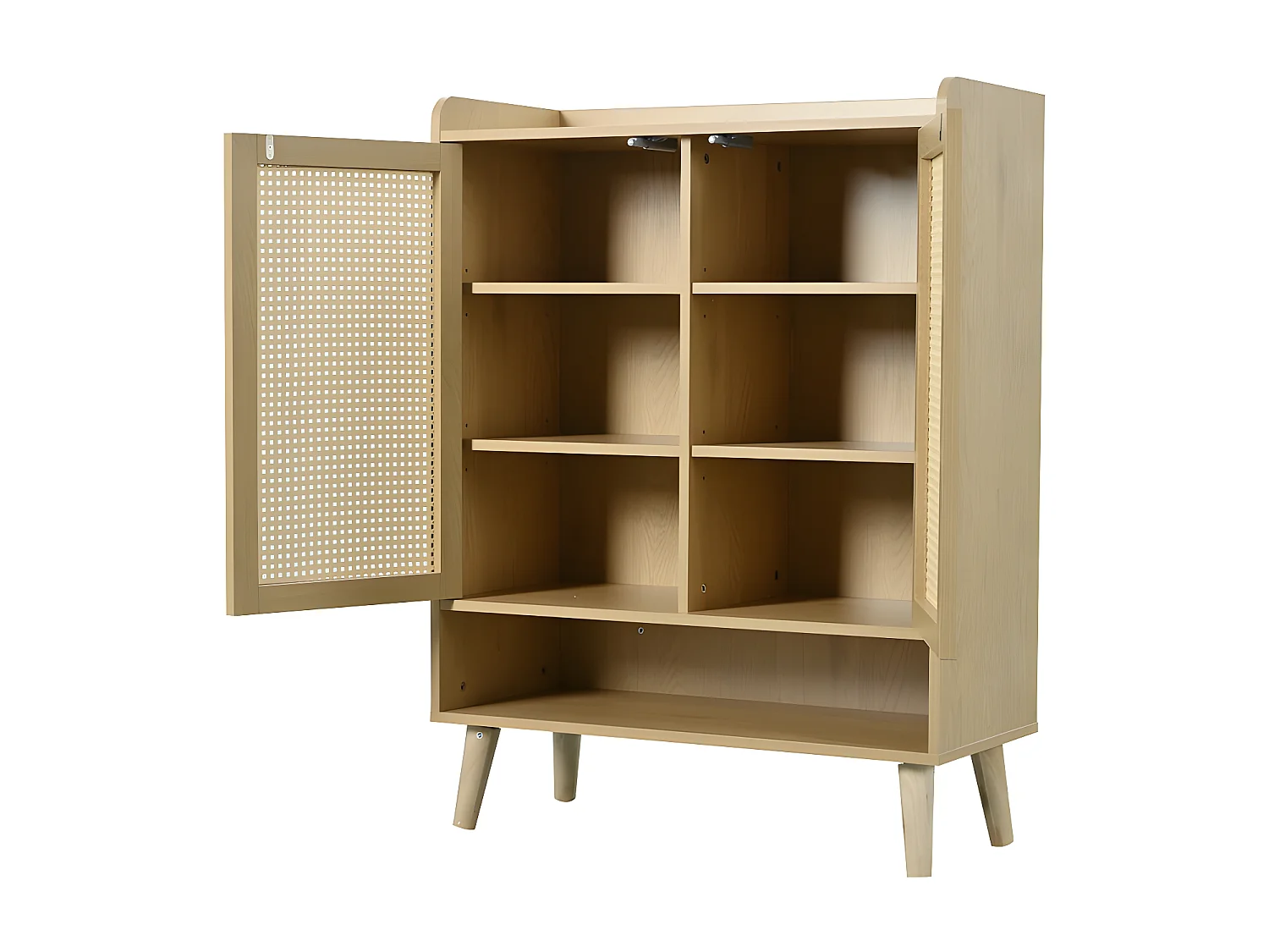 Niedriges Sideboard – mit 2 Türen und 6 Regalen – Natur