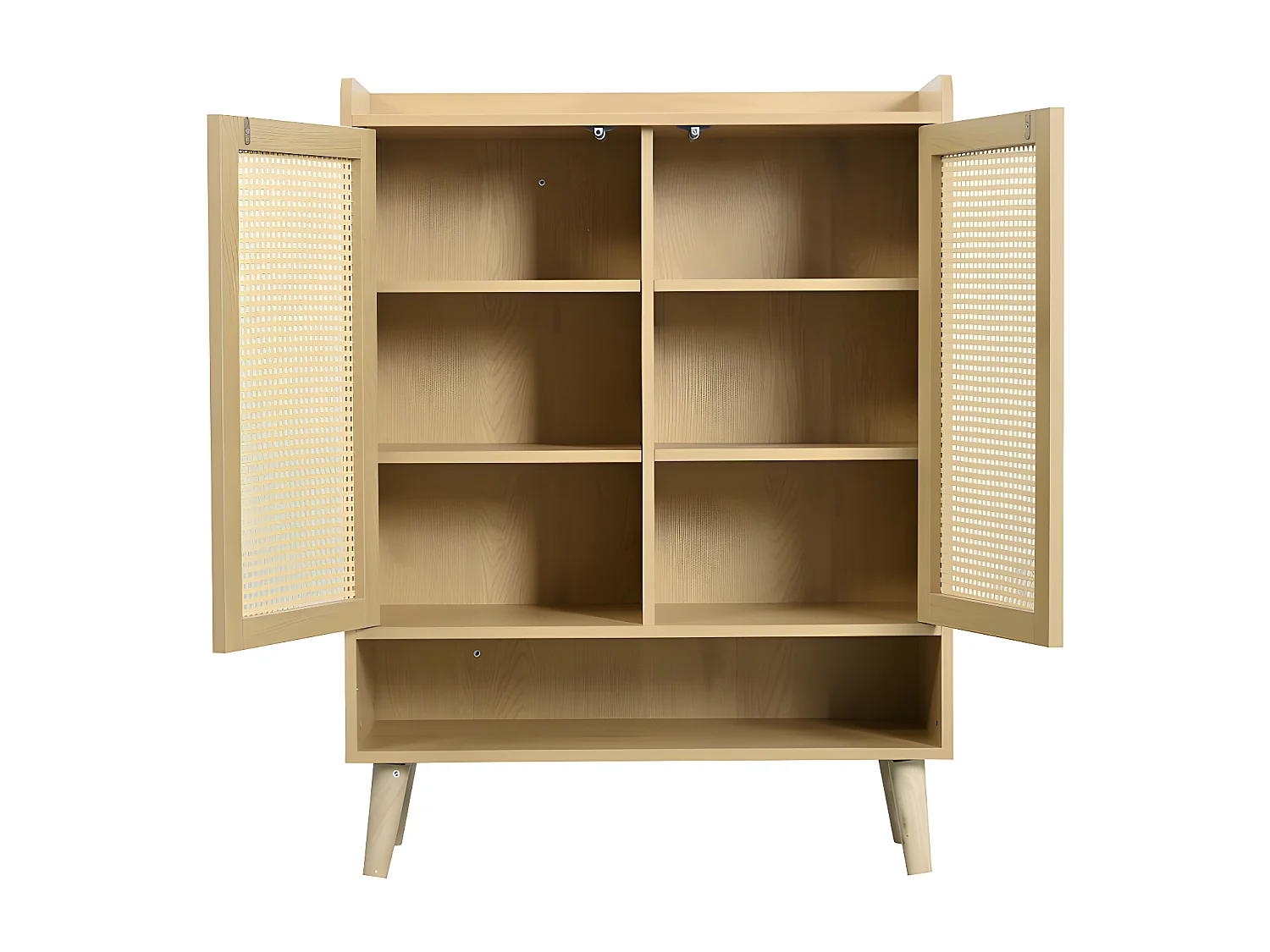 Niedriges Sideboard – mit 2 Türen und 6 Regalen – Natur