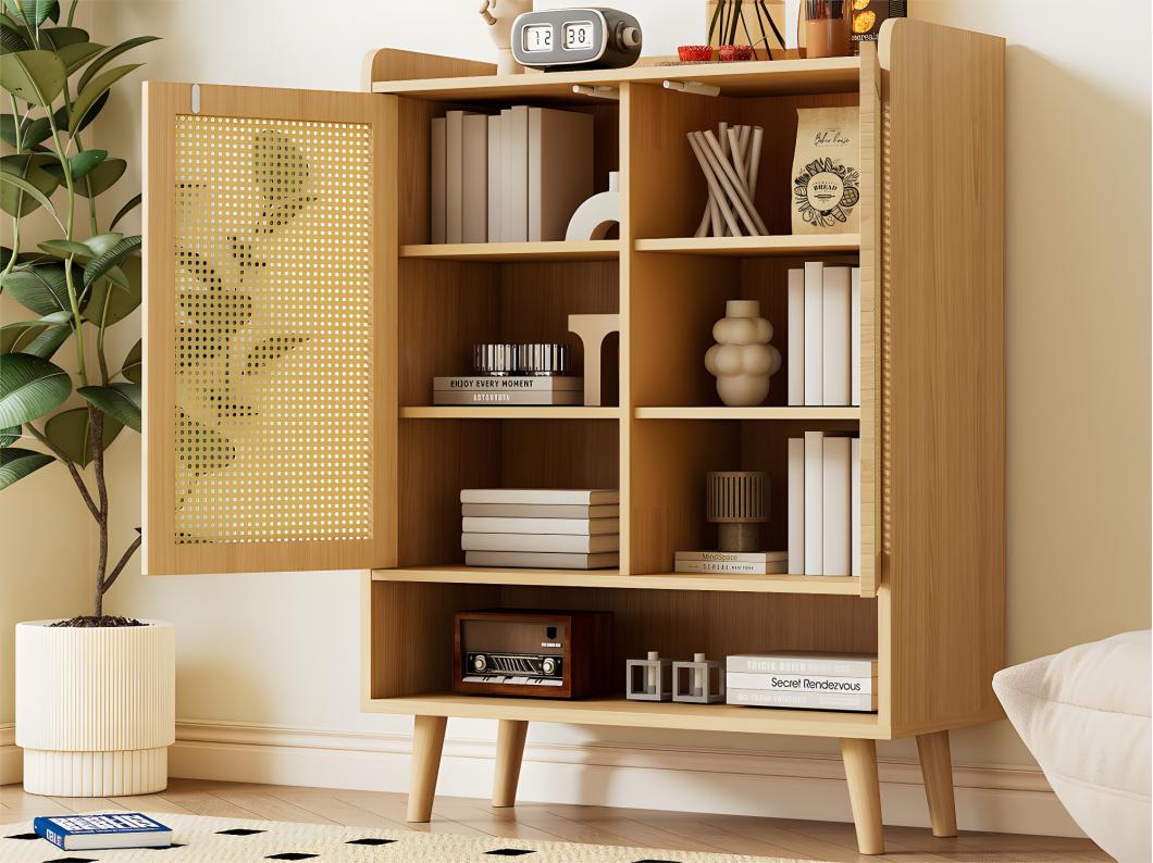 Laag dressoir - met 2 deuren en 6 planken - Naturel