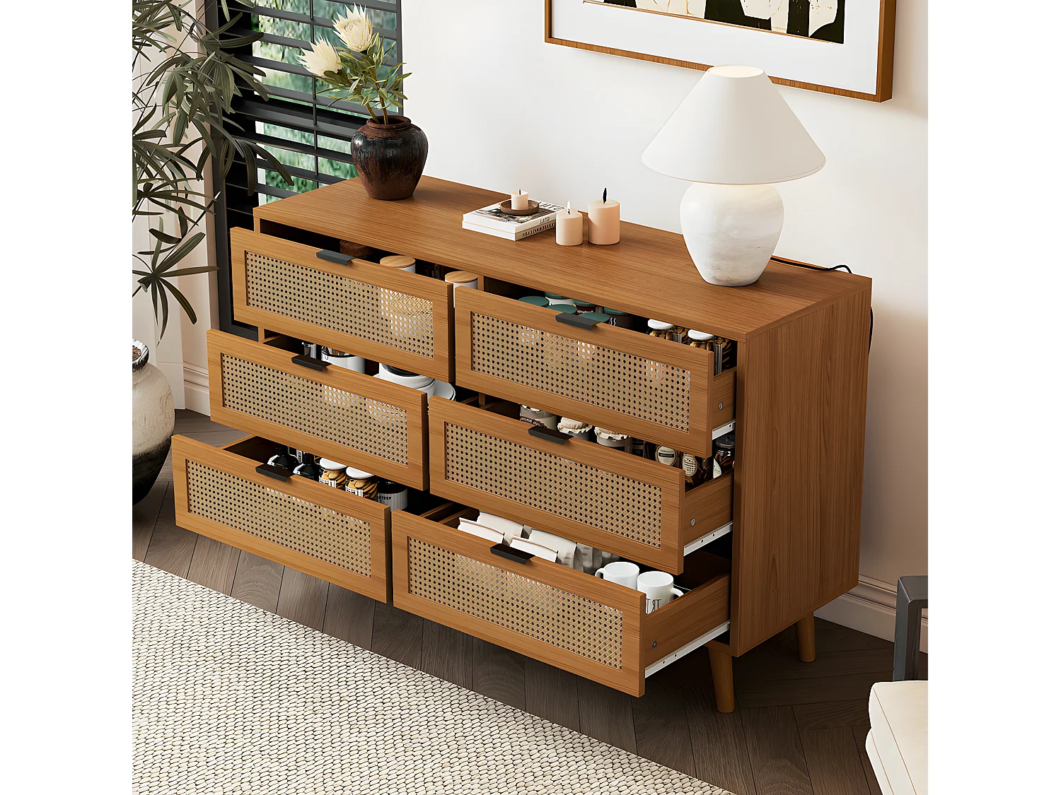 Laag dressoir - met 6 lades - Donker naturel