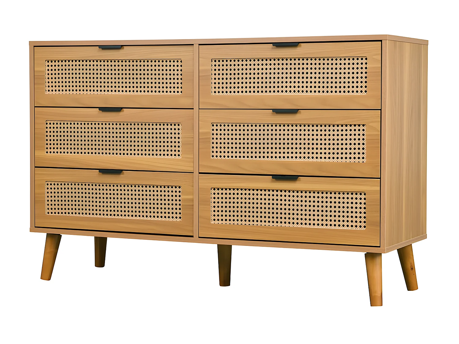 Laag dressoir - met 6 lades - Donker naturel