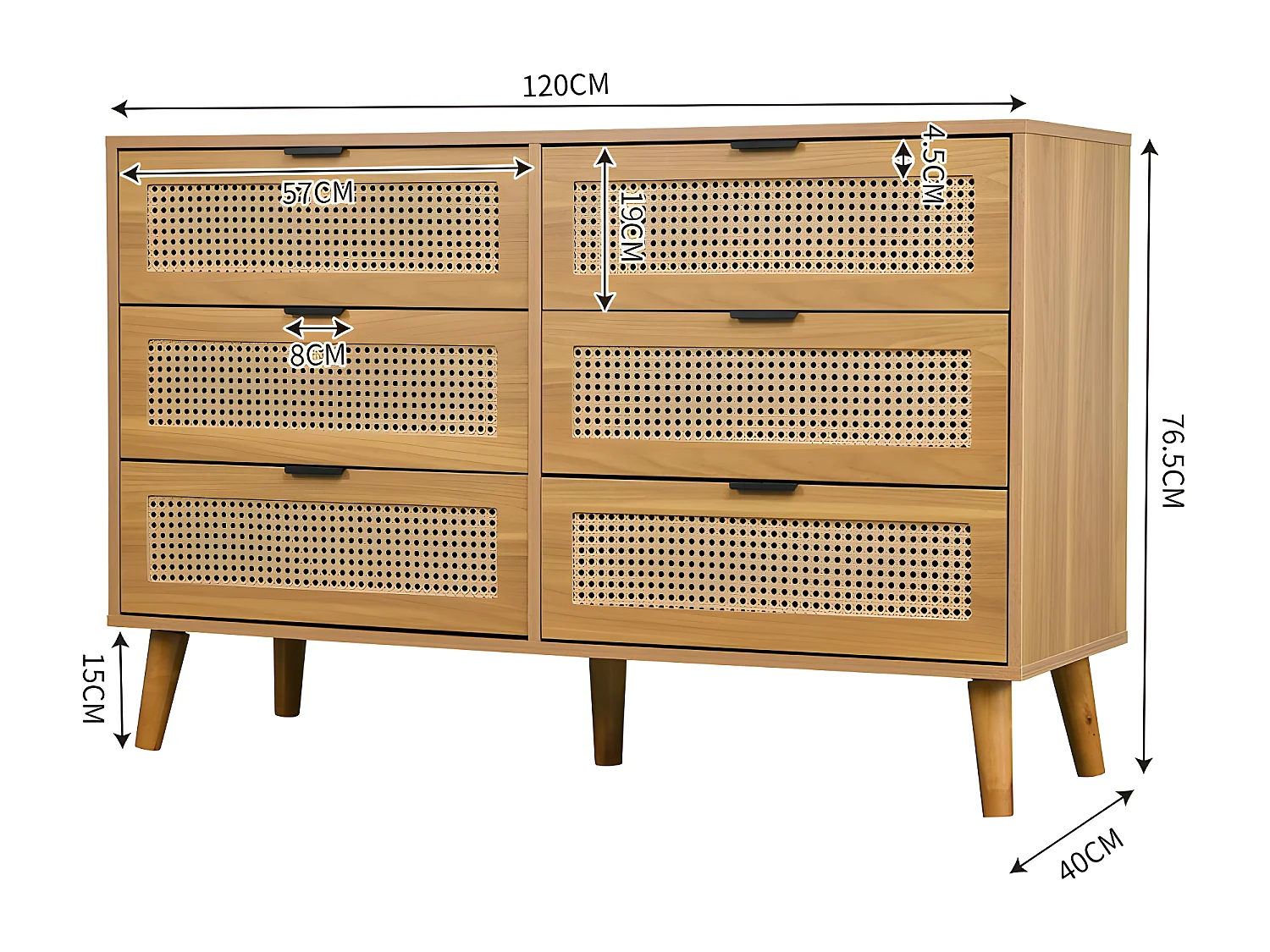 Laag dressoir - met 6 lades - Donker naturel