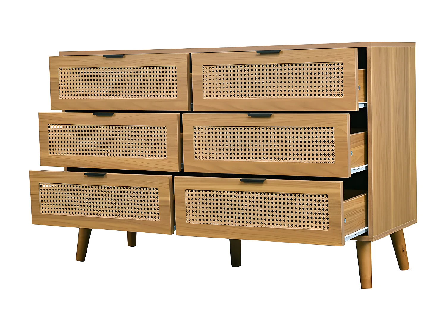 Laag dressoir - met 6 lades - Donker naturel