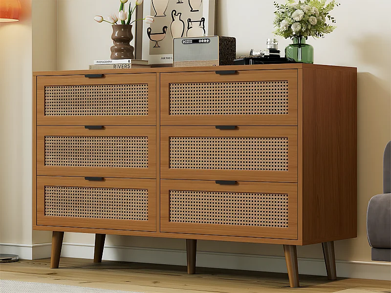 Laag dressoir - met 6 lades - Donker naturel