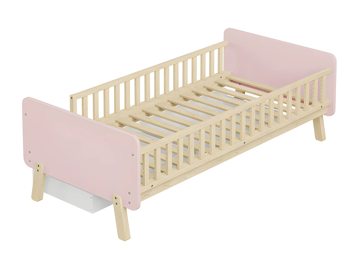 Lit enfant 90x190cm avec 2 tiroirs - lit simple en bois massif avec sommier à lattes - Rose