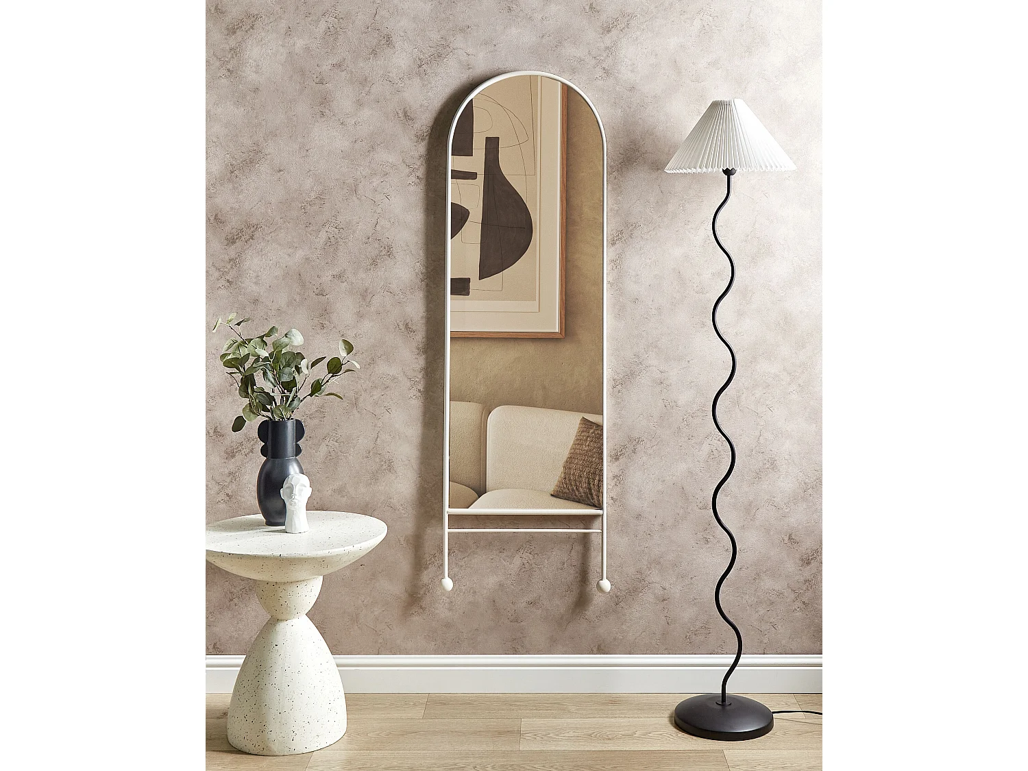 Moderner ovaler Wandspiegel Metall Eisenrahmen Wohnzimmer Dekor 45 x 145 cm Weiß Jarnages