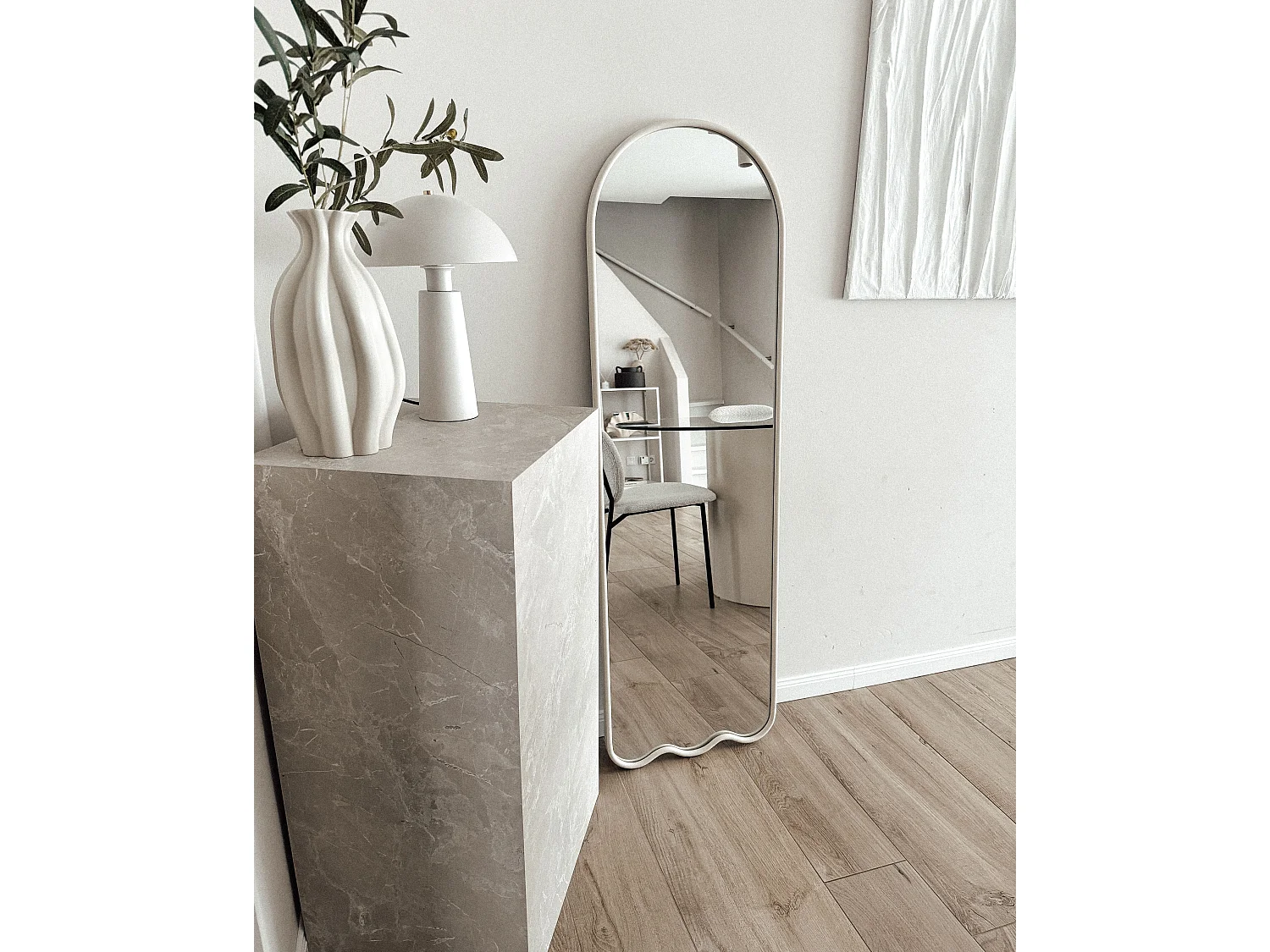 Miroir BUSSY 45 cm 145 cm Métal Blanc cassé