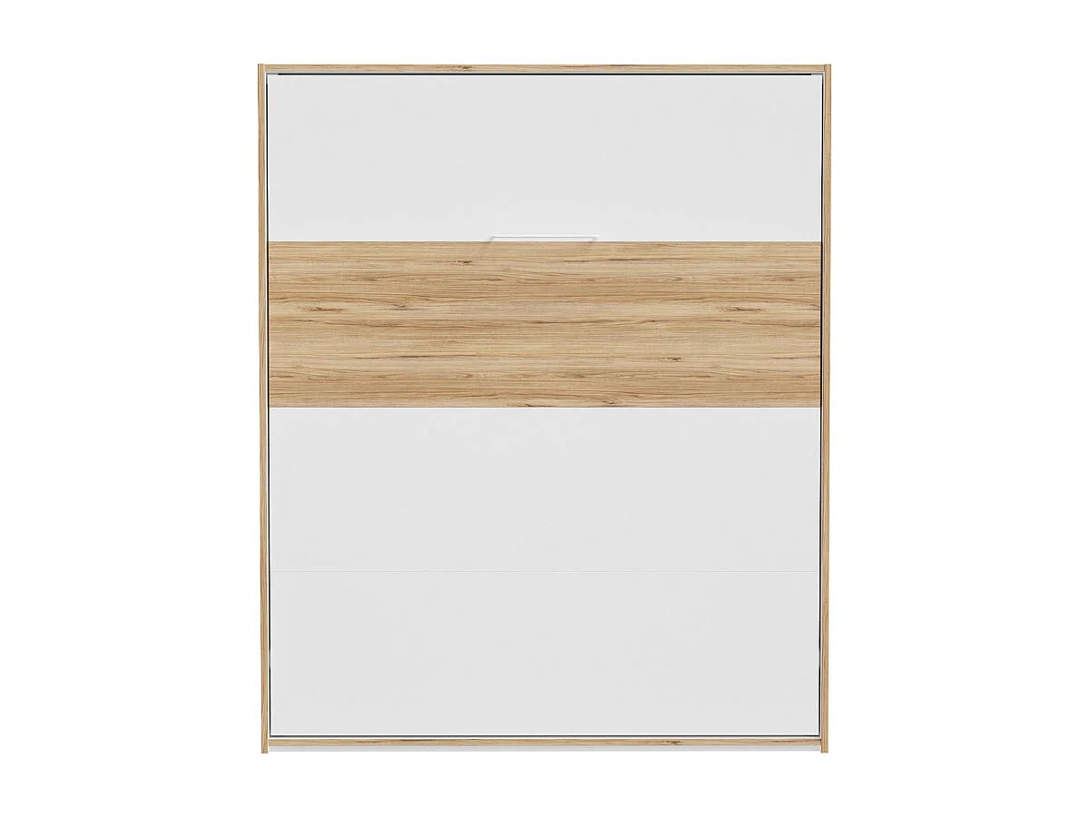 Lit escamotable 160x200 cm décor blanc et chêne poignée métal - CONAN