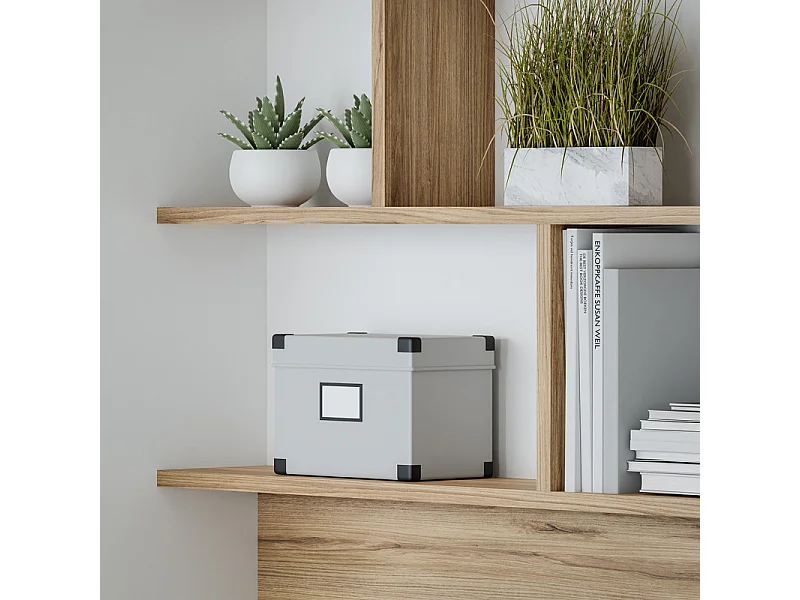 Lit escamotable 160x200 cm décor blanc et chêne poignée métal - CONAN