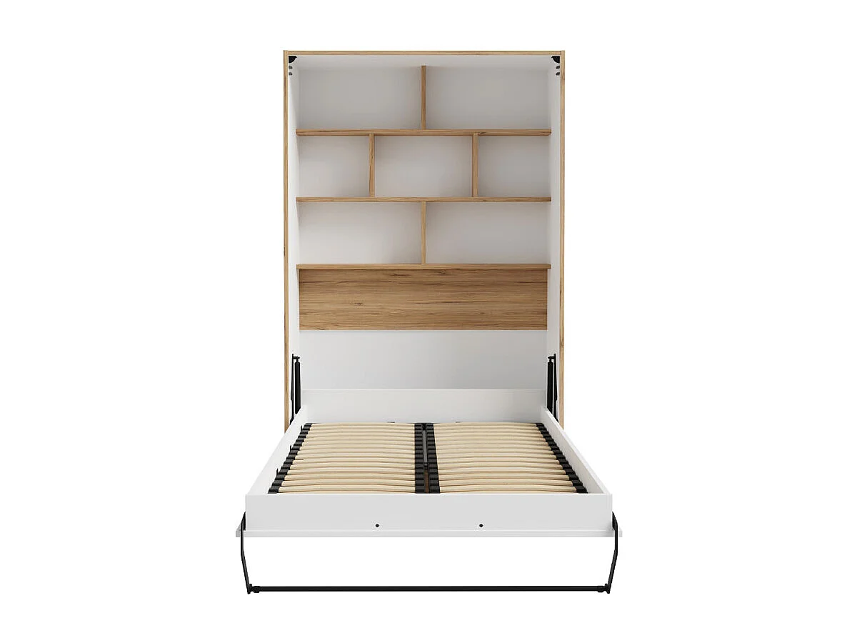 Lit escamotable 120x200 cm décor blanc et chêne poignée métal - CONAN