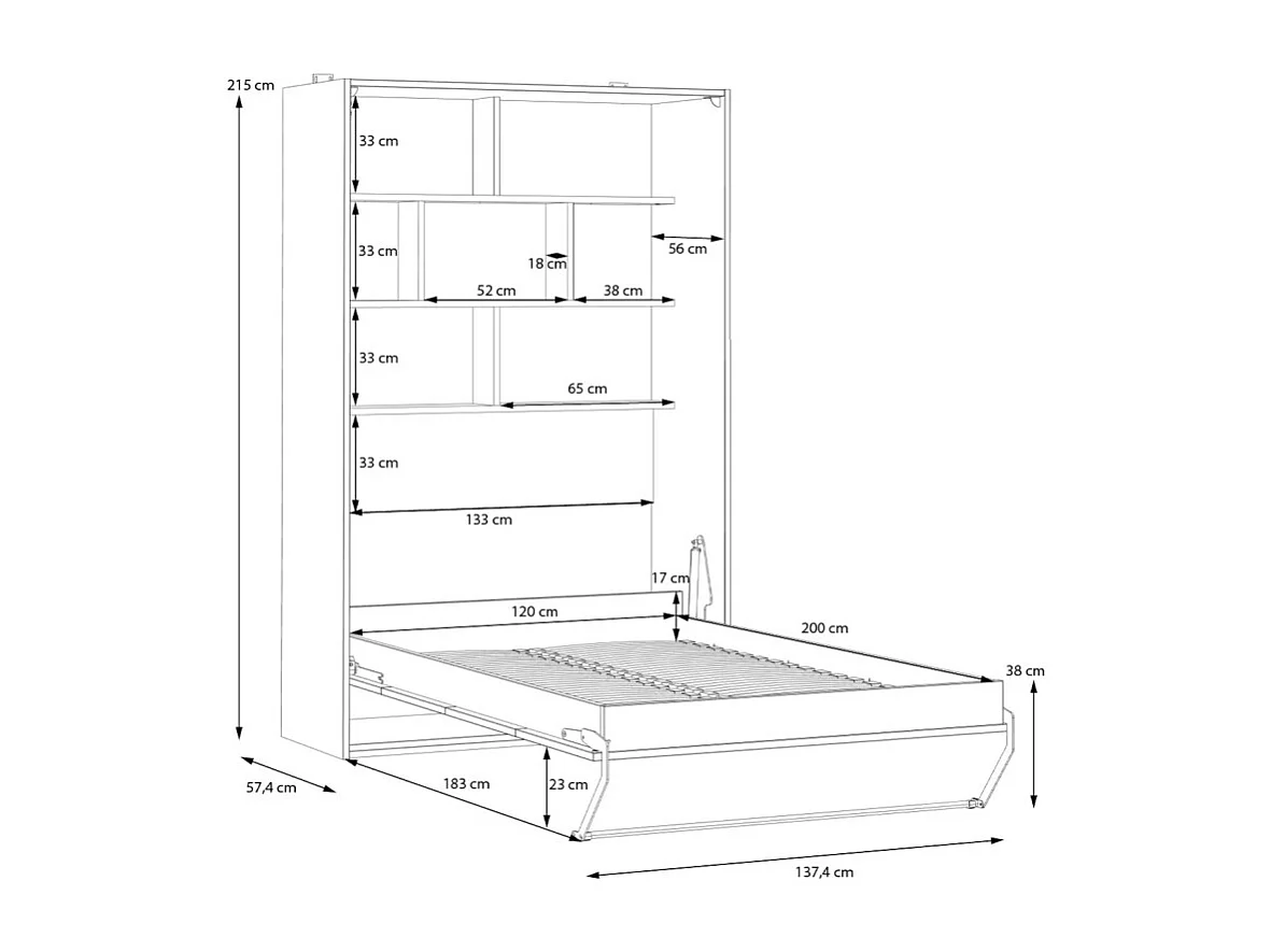 Lit escamotable 120x200 cm décor blanc et chêne poignée métal - CONAN