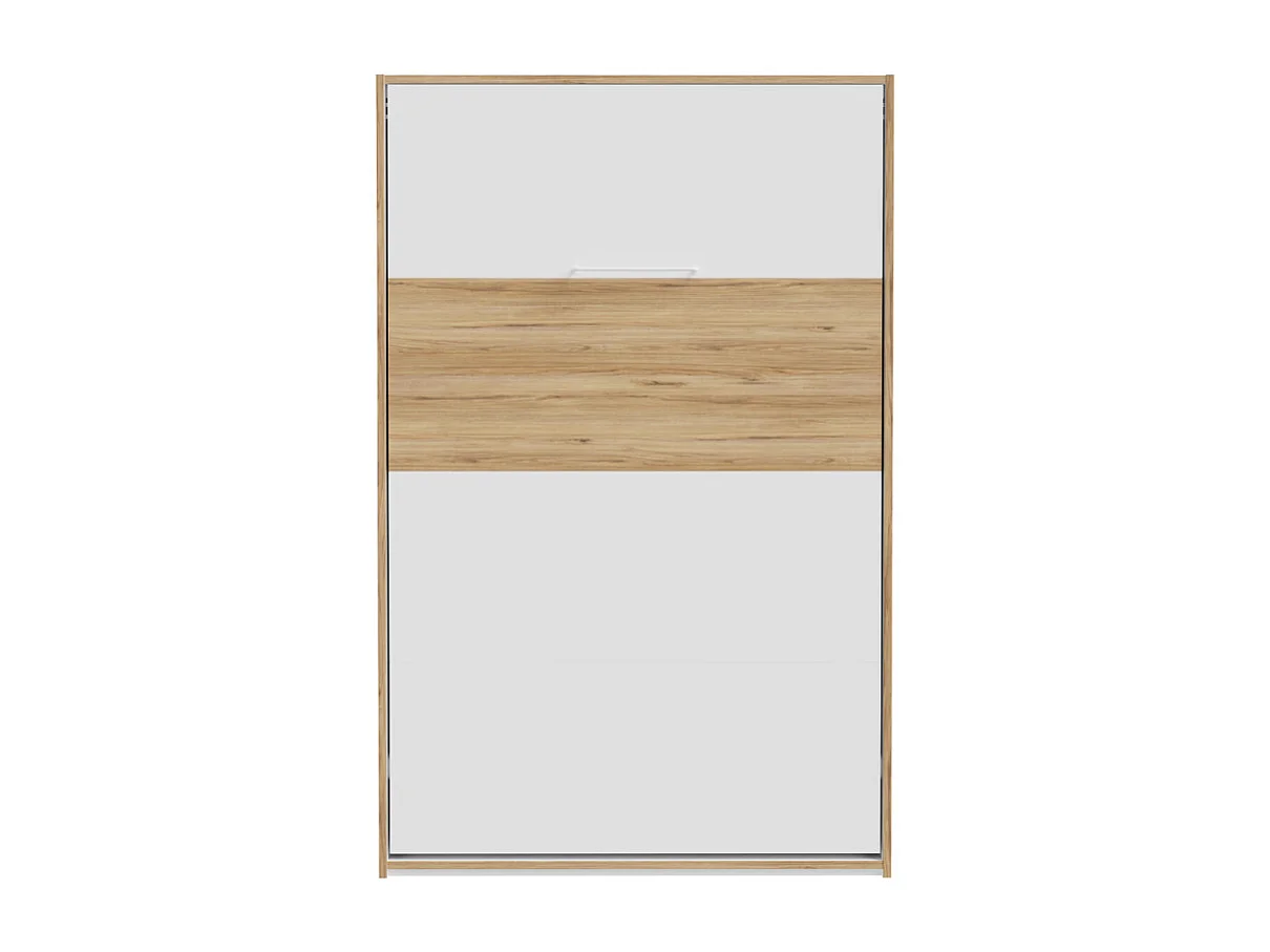 Lit escamotable 120x200 cm décor blanc et chêne poignée métal - CONAN