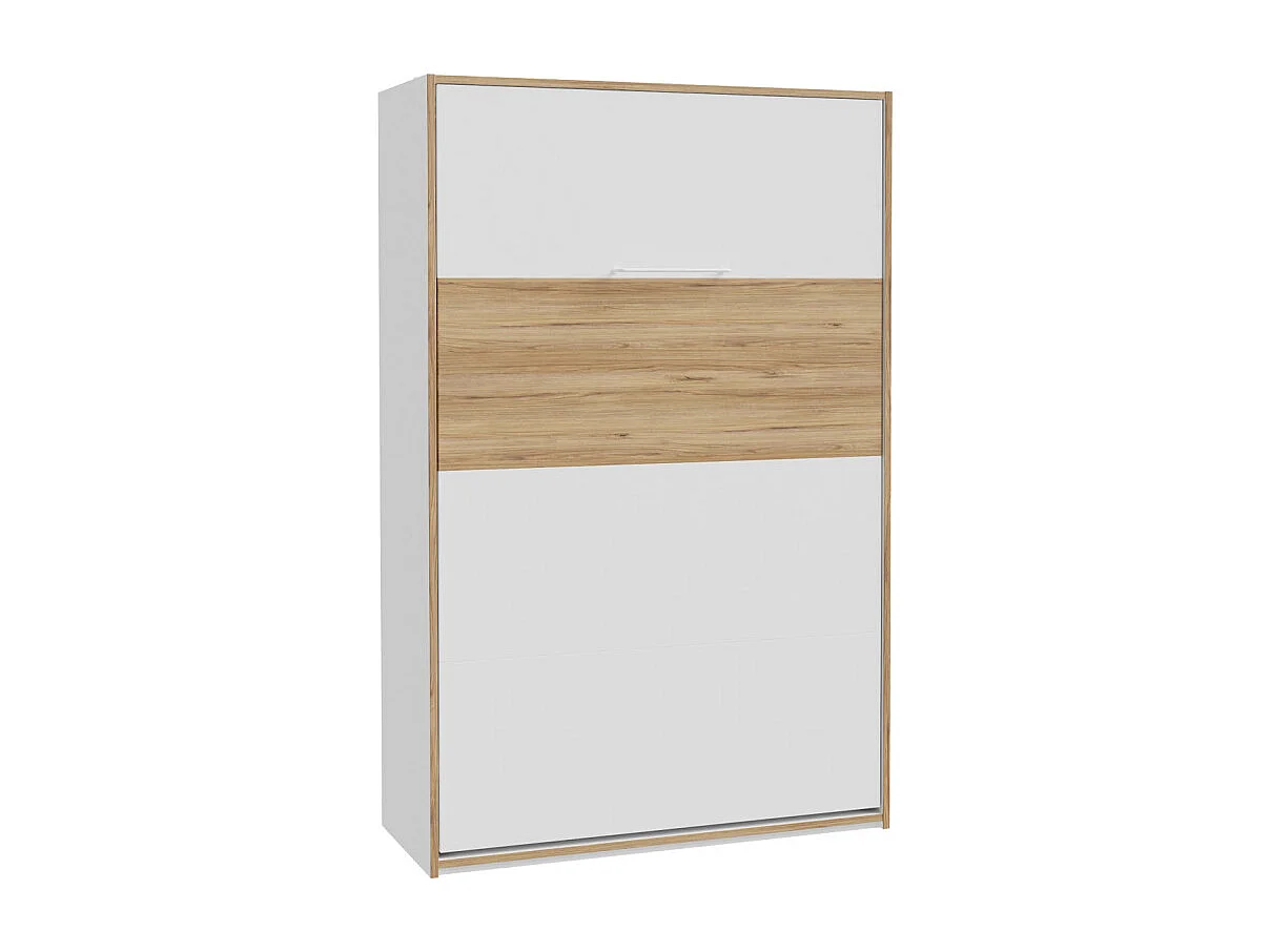 Lit escamotable 120x200 cm décor blanc et chêne poignée métal - CONAN