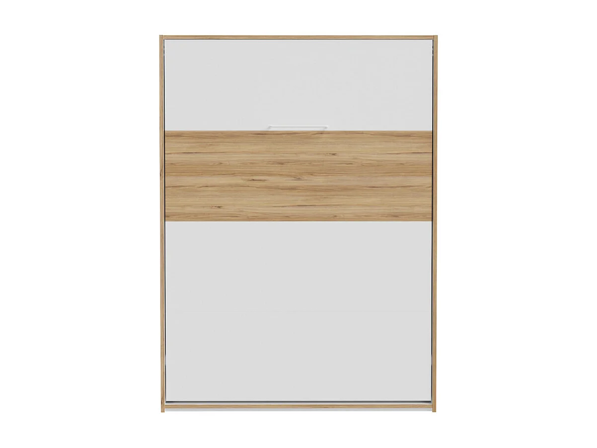 Lit escamotable 140x200 cm décor blanc et chêne poignée métal - CONAN