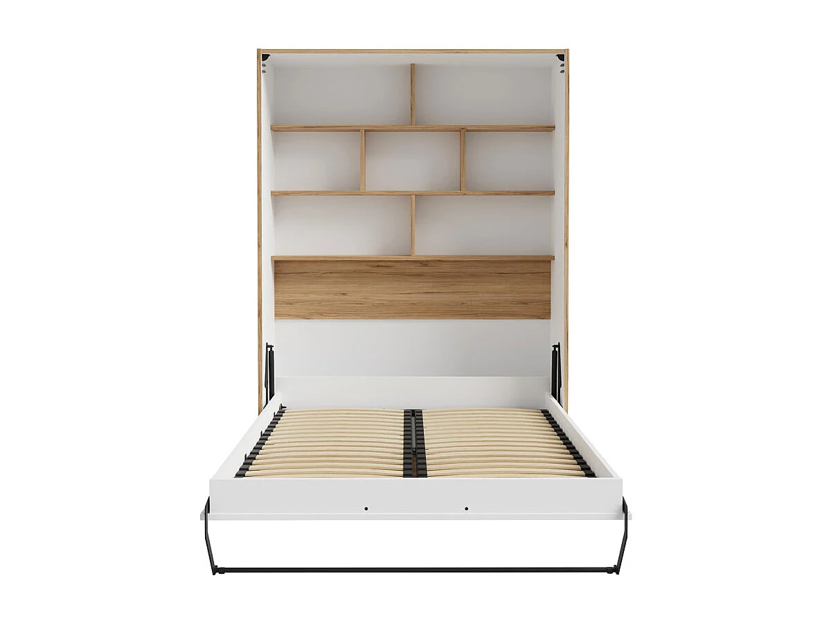 Lit escamotable 140x200 cm décor blanc et chêne poignée métal - CONAN
