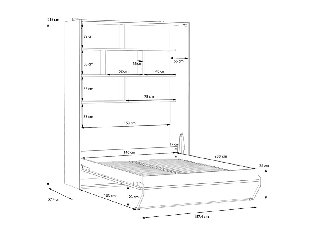 Lit escamotable 140x200 cm décor blanc et chêne poignée métal - CONAN