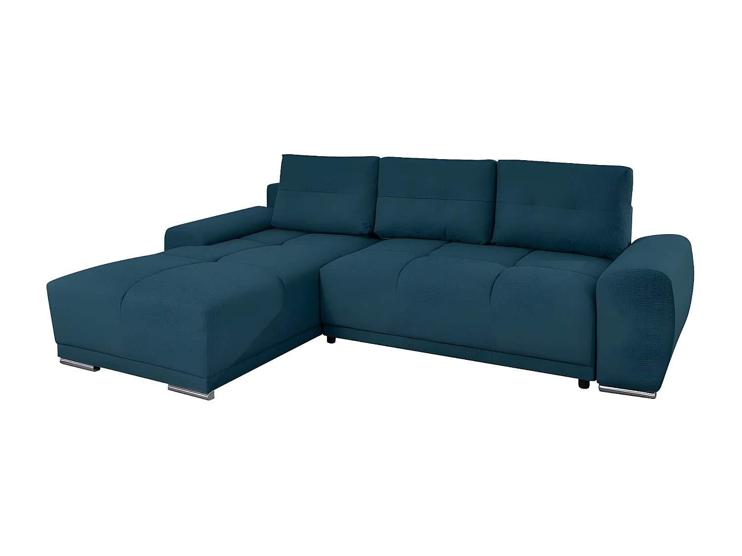 Canapé d'angle gauche 4 places convertible Cassandra avec coffre en tissu - Bleu foncé - L270 x P181 x H89cm - Loungitude