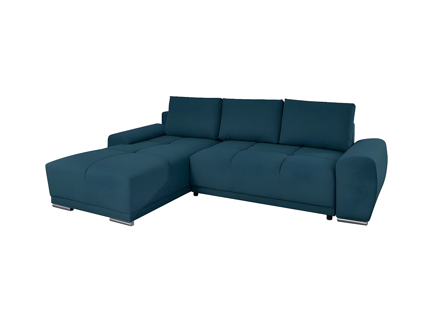 Canapé d'angle gauche 4 places convertible Cassandra avec coffre en tissu - Bleu foncé - L270 x P181 x H89cm - Loungitude