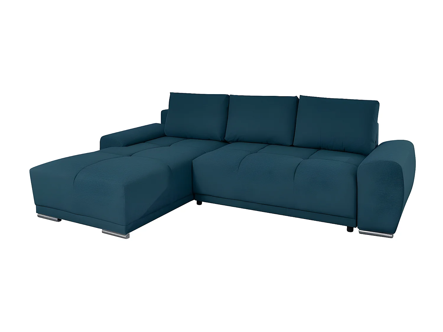 Canapé d'angle gauche 4 places convertible Cassandra avec coffre en tissu - Bleu foncé - L270 x P181 x H89cm - Loungitude