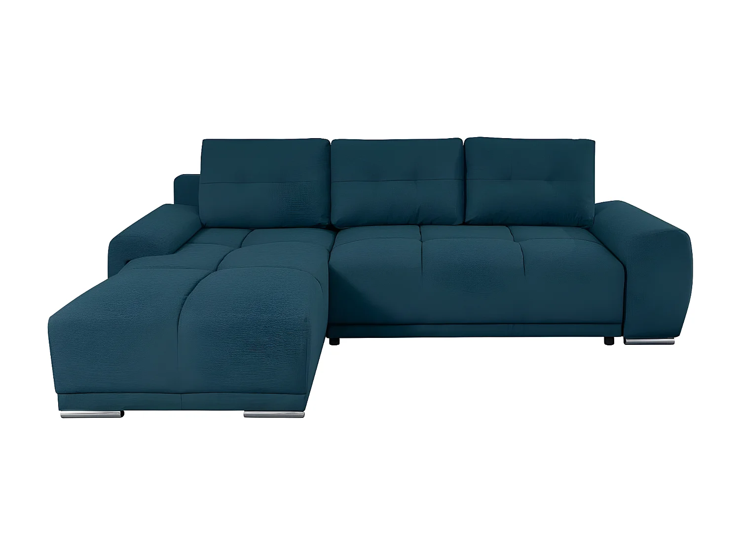 Canapé d'angle gauche 4 places convertible Cassandra avec coffre en tissu - Bleu foncé - L270 x P181 x H89cm - Loungitude