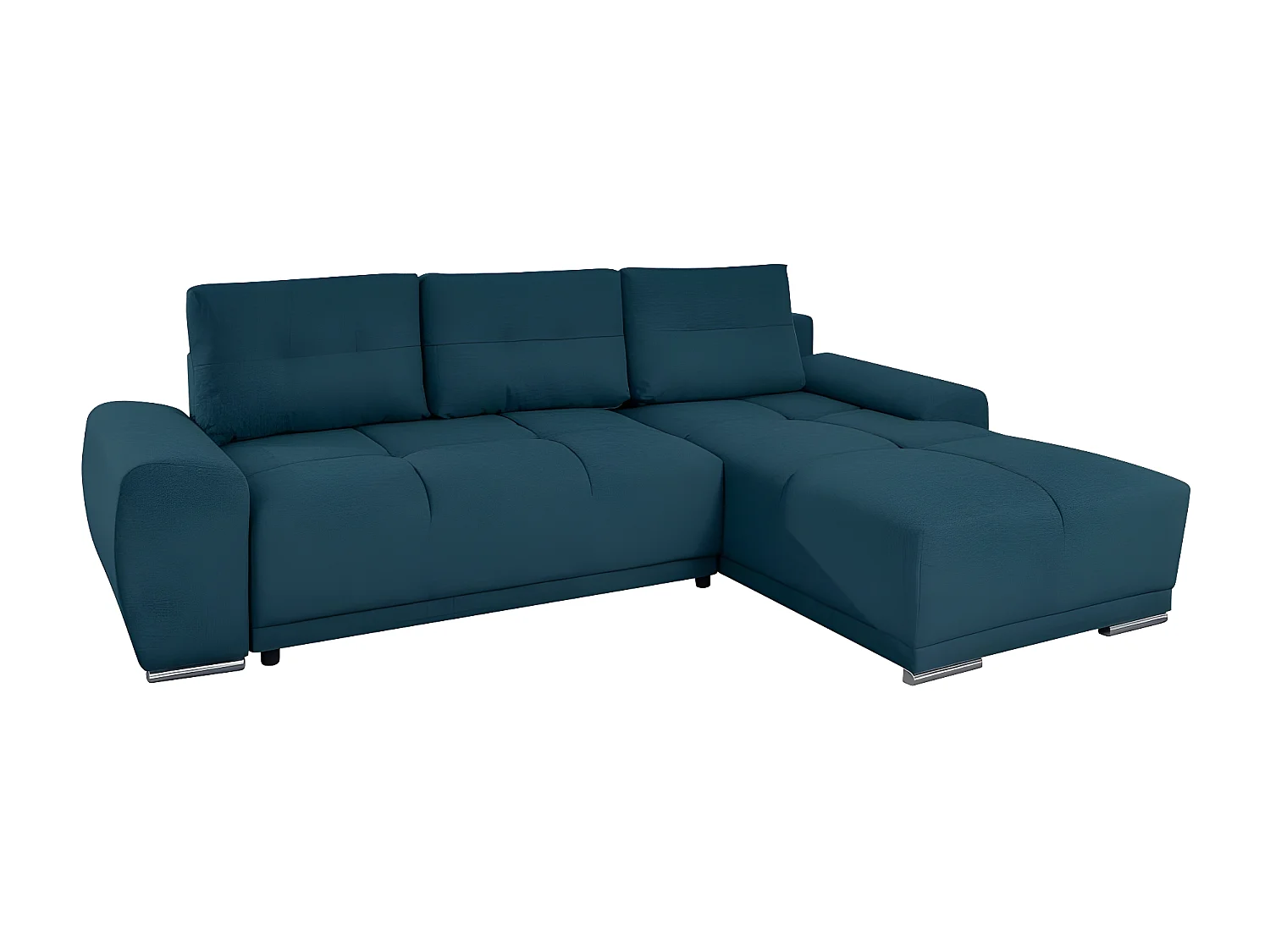 Canapé d'angle droit 4 places convertible Cassandra avec coffre en tissu - Bleu foncé - L270 x P181 x H89cm - Loungitude
