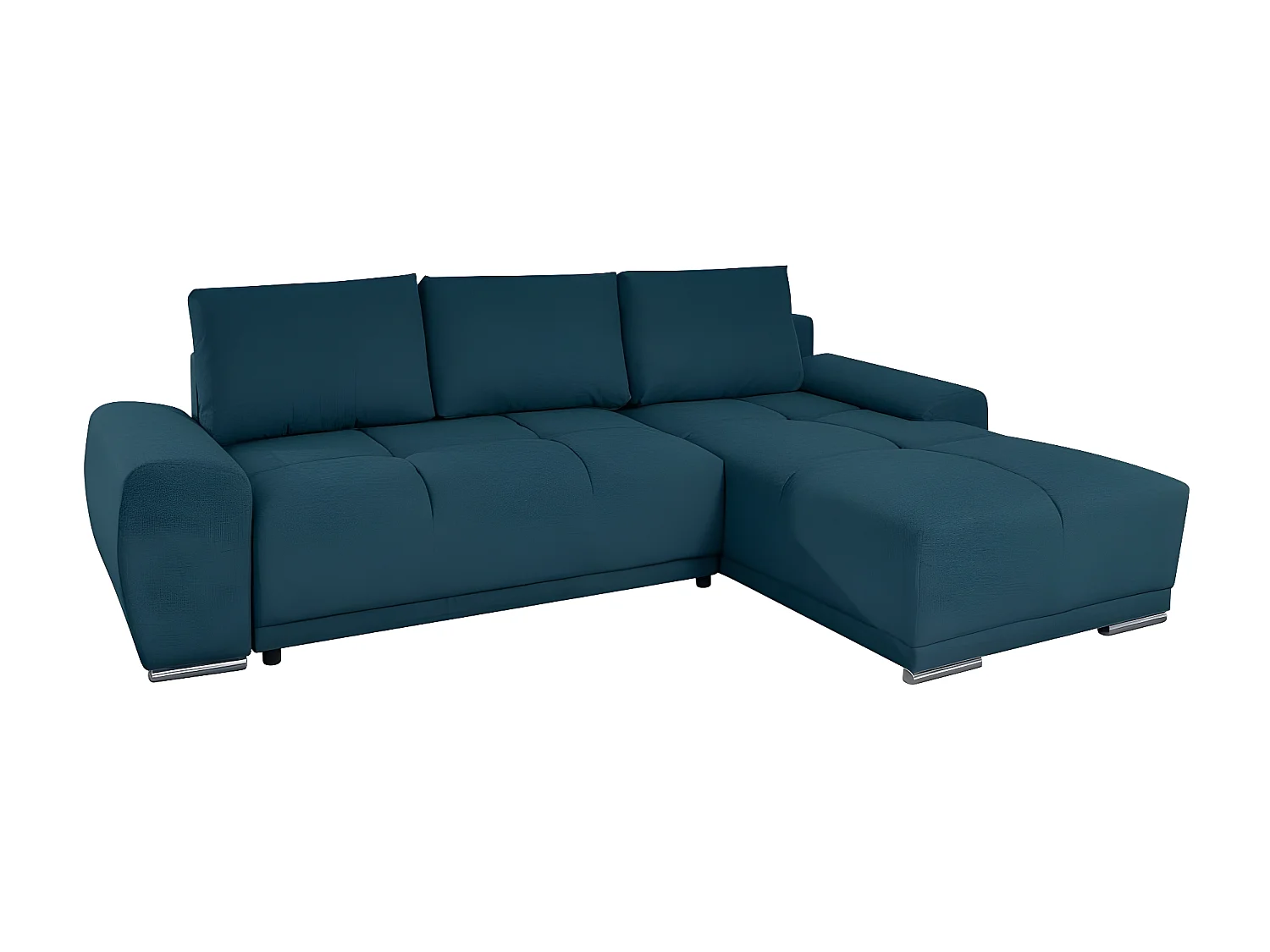 Canapé d'angle droit 4 places convertible Cassandra avec coffre en tissu - Bleu foncé - L270 x P181 x H89cm - Loungitude