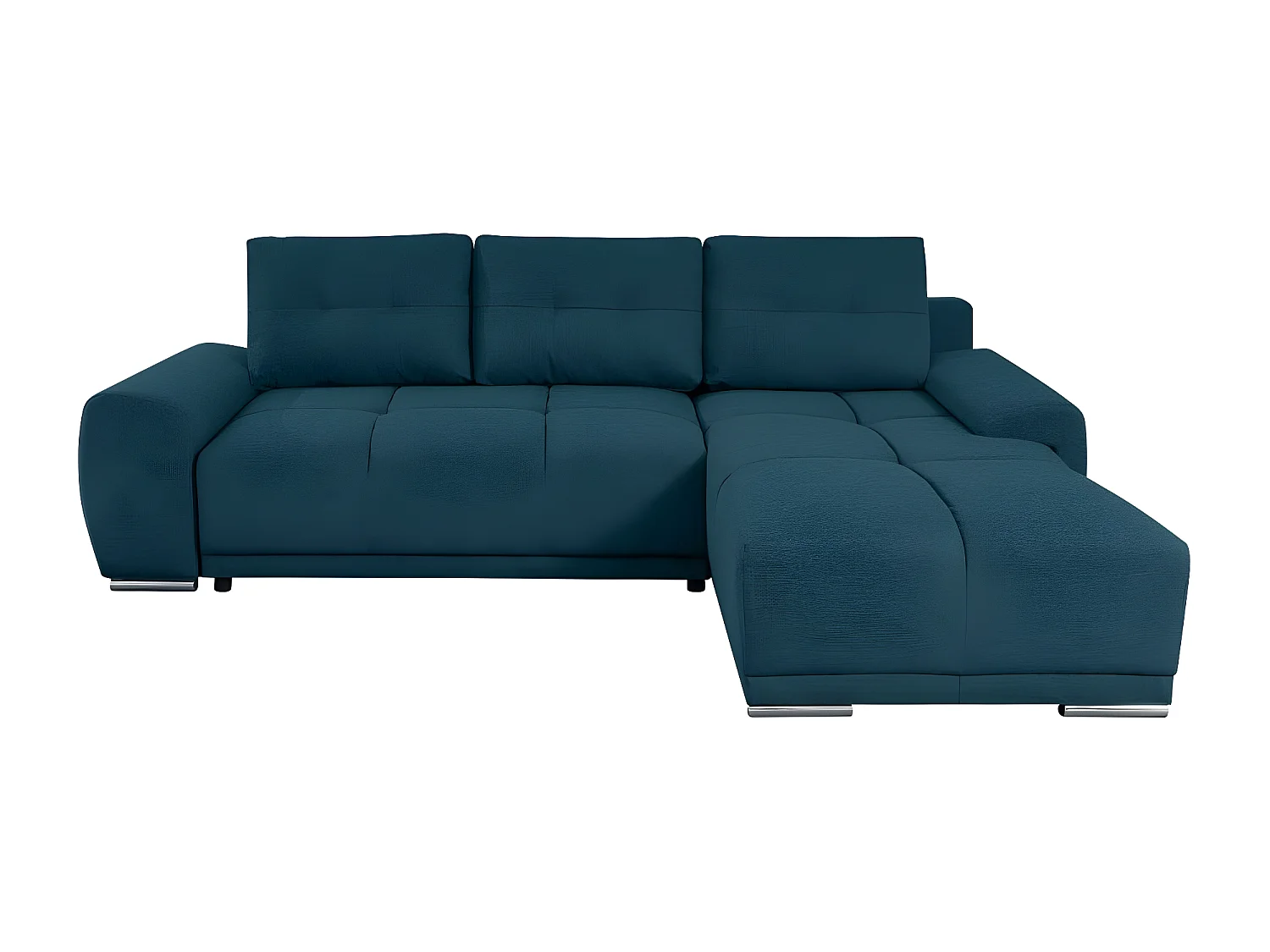 Canapé d'angle droit 4 places convertible Cassandra avec coffre en tissu - Bleu foncé - L270 x P181 x H89cm - Loungitude