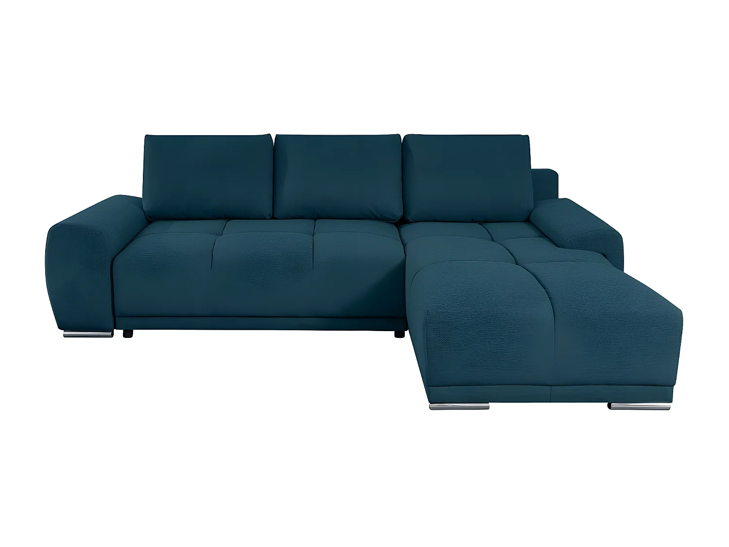 Canapé d'angle droit 4 places convertible Cassandra avec coffre en tissu - Bleu foncé - L270 x P181 x H89cm - Loungitude