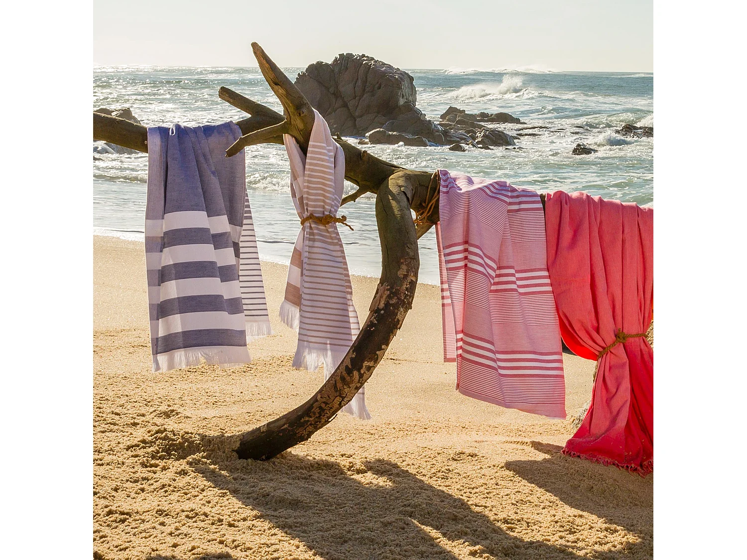 Drap de plage Fouta 100x180 cm coton 290 g/m² LIEPAJA Rayures Bleues