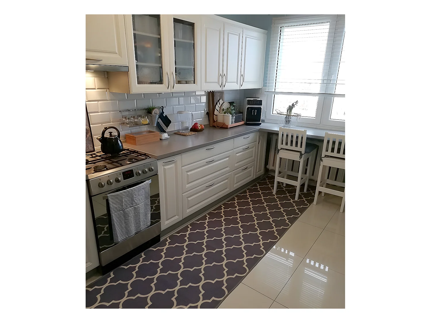 TAPIS DE COULOIR ANTIDÉRAPANT TRÈFLE MAROCAIN gris TRELLIS 30352 110x140 cm